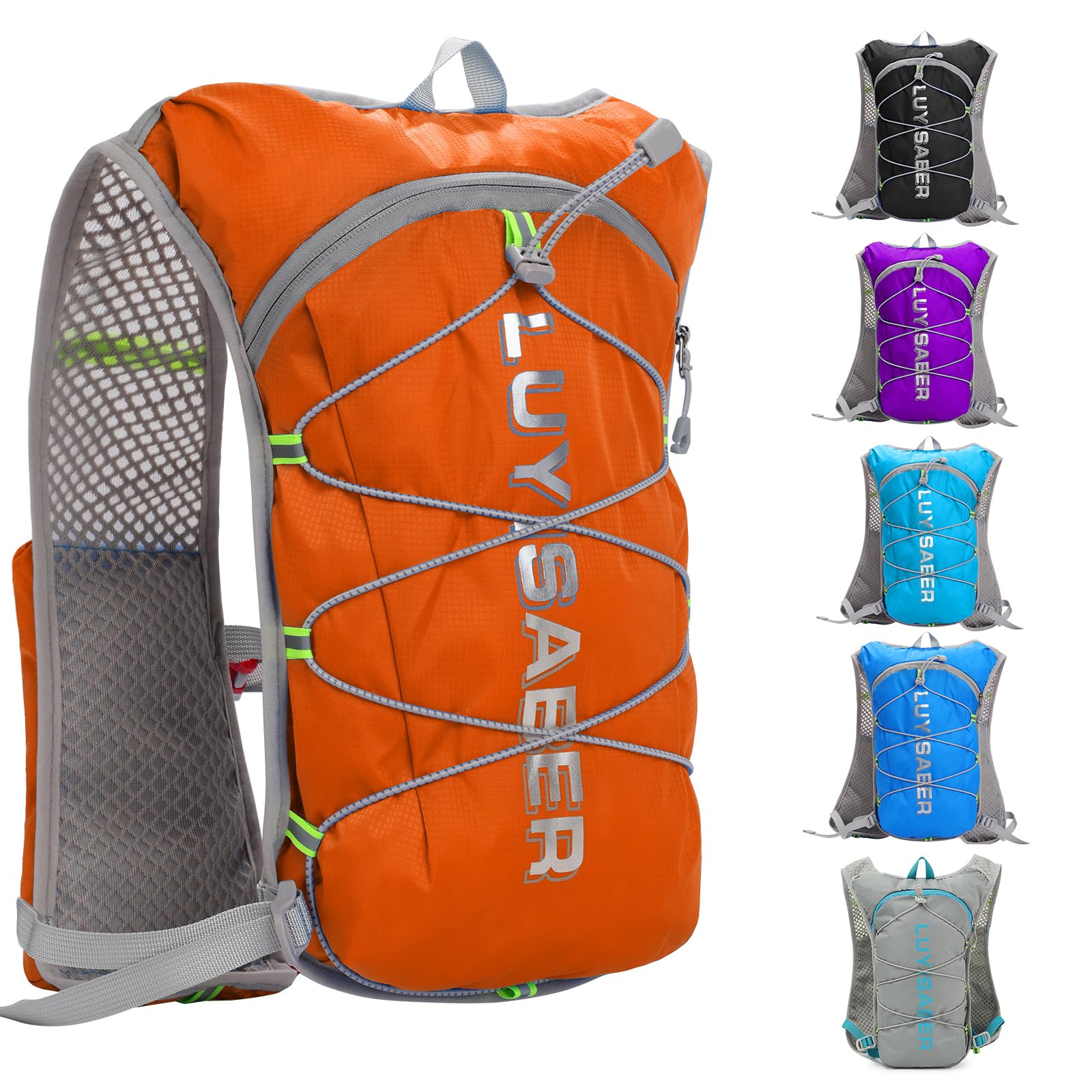 Running Hydration Vest Backpack, Lightweight Adjust Chest Straps Water Daypack Compatible with 2L Water Bladder, Breathable Reflective Hydrating Pack for Women Men Hiking Cycling Climbing Marathon