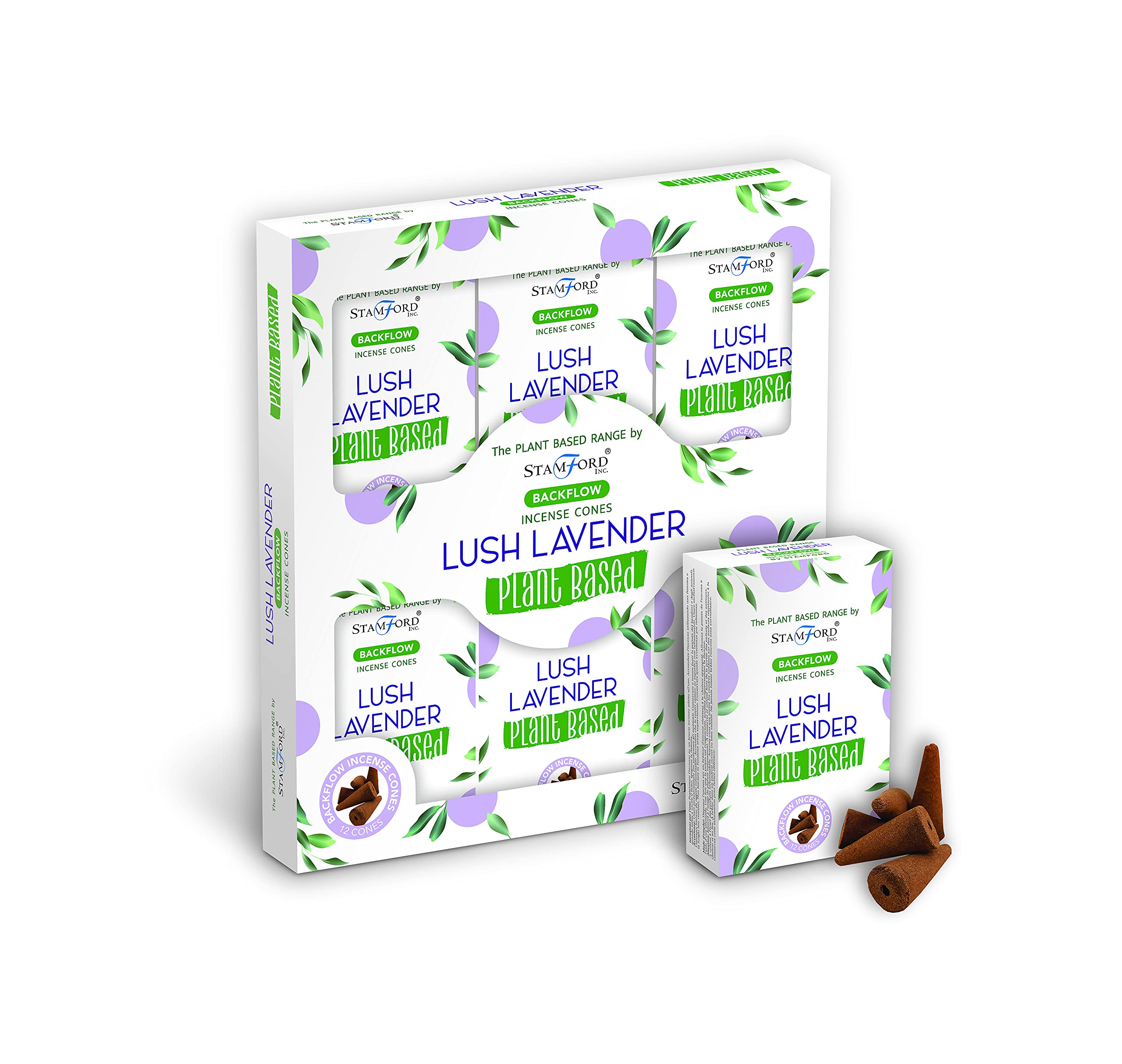 Backflow Incense Cones | Lush Lavender Plant Based | H23.2cm x W21.2cm x D3cm | pack of 1