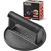 HULISEN Pre-Seasoned Cast Iron Burger Press, Heavy Duty 6” Burger Smasher for Griddle with Heat Resistant Handle, Grill Press
