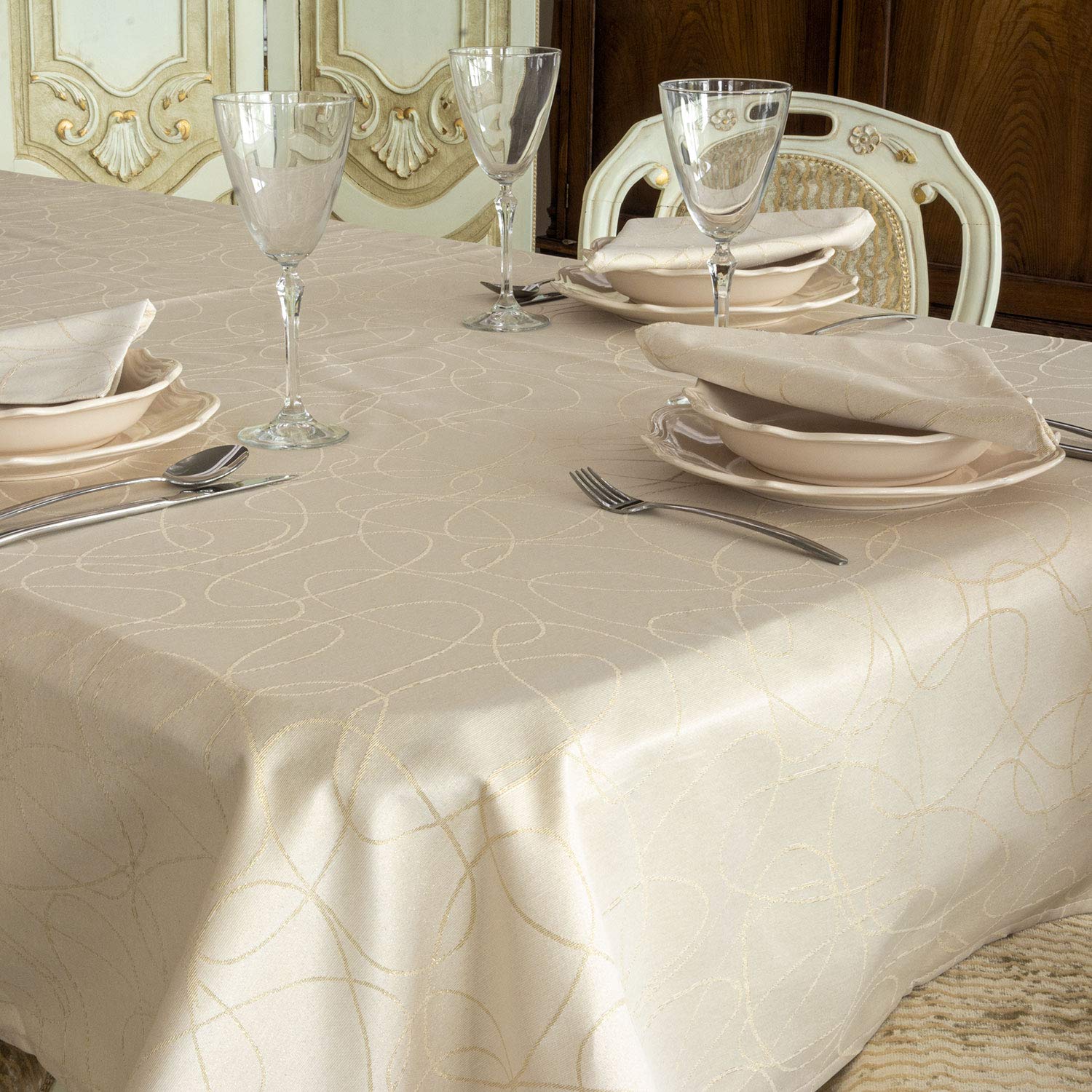 BGEUROPE LUXURY XMAS TABLECLOTH - ANTI STAIN TREATMENT - LARGE SIZES - REF. GOLDEN LINES (59 x 157 (150 x 400cm))