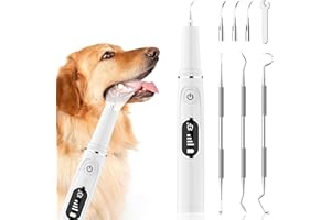 AAU Dog Plaque/Tartar Remover for Teeth - Rechargeable Safe Pets Ultrasonic OLED Screen Tooth Brushing Kit for Canine/Cat/Dog Teeth Cleaning, with Canident Dog Tartar Remover, 3 Replacement Heads