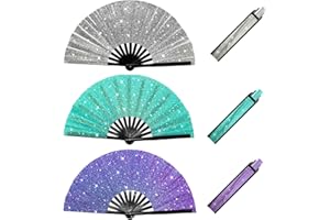 QIYUDA 13inchs Glitter Large Folding Popping Fan Line Dancing Fan, Big Foldable Boots on The Ground Hand Handheld Line Dance Clap Fans