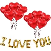 KatchOn, I Love You Balloons Set - 18 Inch, Pack of 18 | Red Heart Shaped Balloons for Anniversary Party Decorations | I Love You Decorations for Him, Heart Foil Balloon | Valentines Day Decor