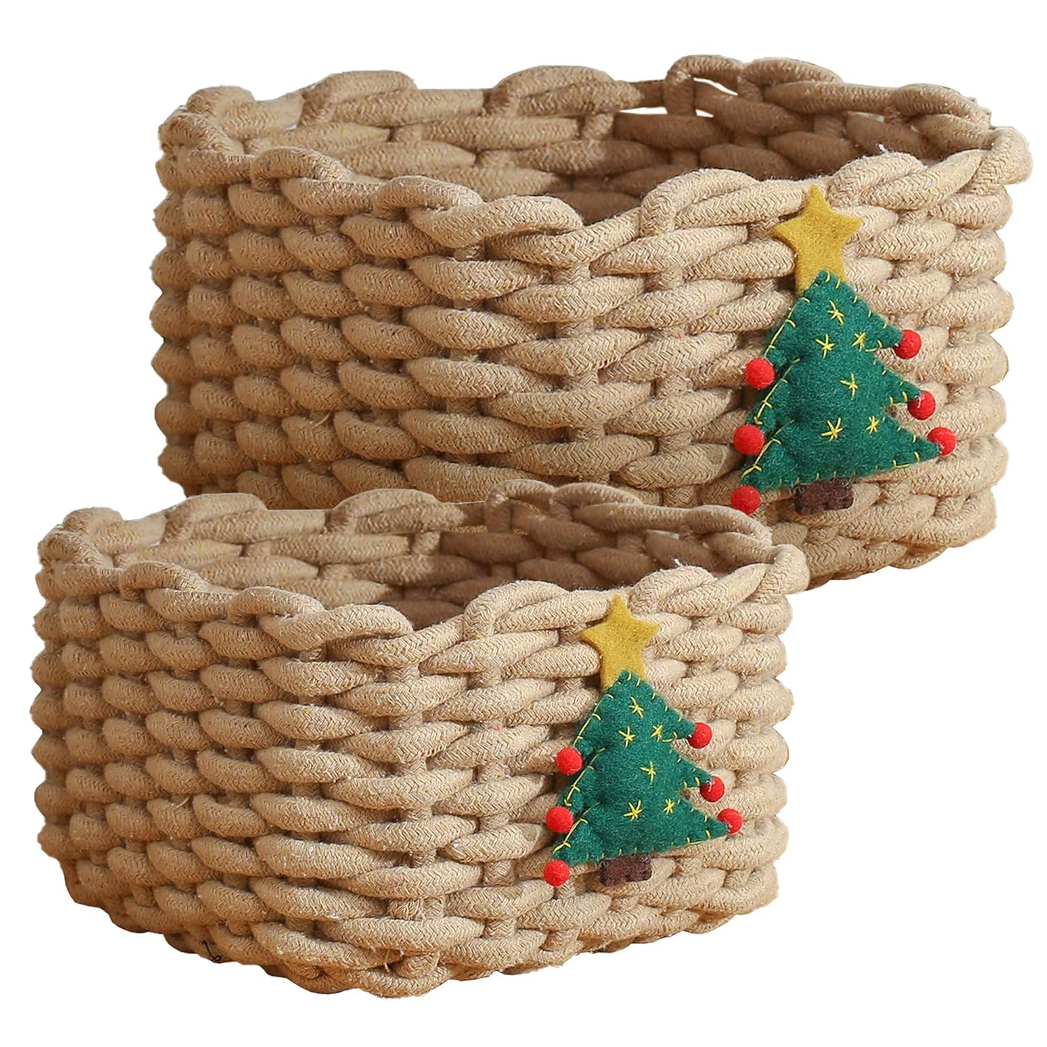 Enzk&Unity Christmas Small Cotton Rope Baskets Shelf Storage Xmas Decorative Basket