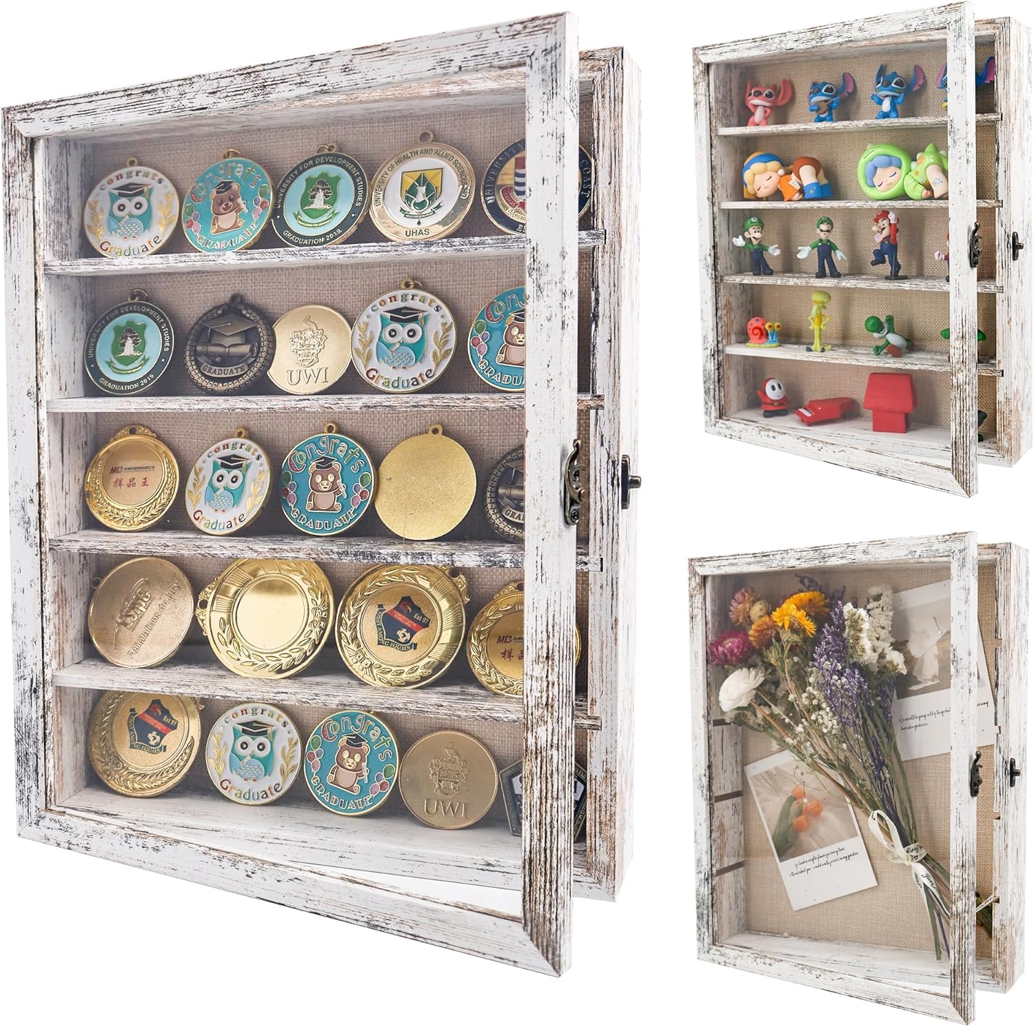 GraduationMall Shadow Box Frame with Removable Shelves,11x14 White Deep Memory Box Display Case for Military Medals Flowers Keepsake Collectibles