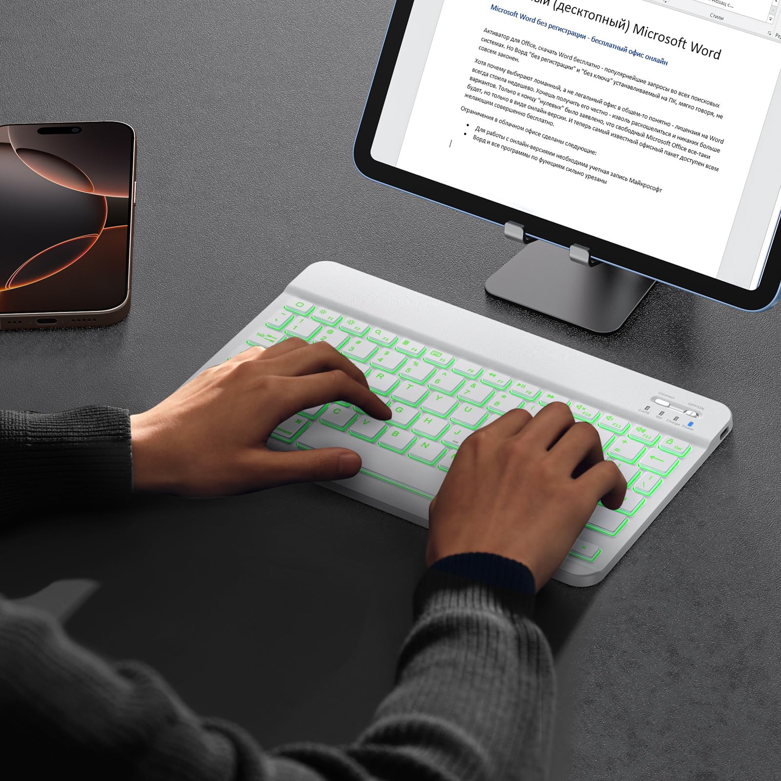 OMOTON Bluetooth Keyboard, Backlight Wireless Rechargeable Keyboard for iPad, iPad Pro, iPad mini, iPad Air with Illuminated LED (White)