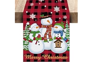 FETIWILSO 𝐎𝐔𝐓𝐋𝐄𝐓𝐒 Christmas Snowman Table Runner, Buffalo Checkered Plaid Christmas Tree Snowflake Table Runner, Holiday Kitchen Dining Table Decoration for Indoor Outdoor Home Party Decor 13x72 Inch