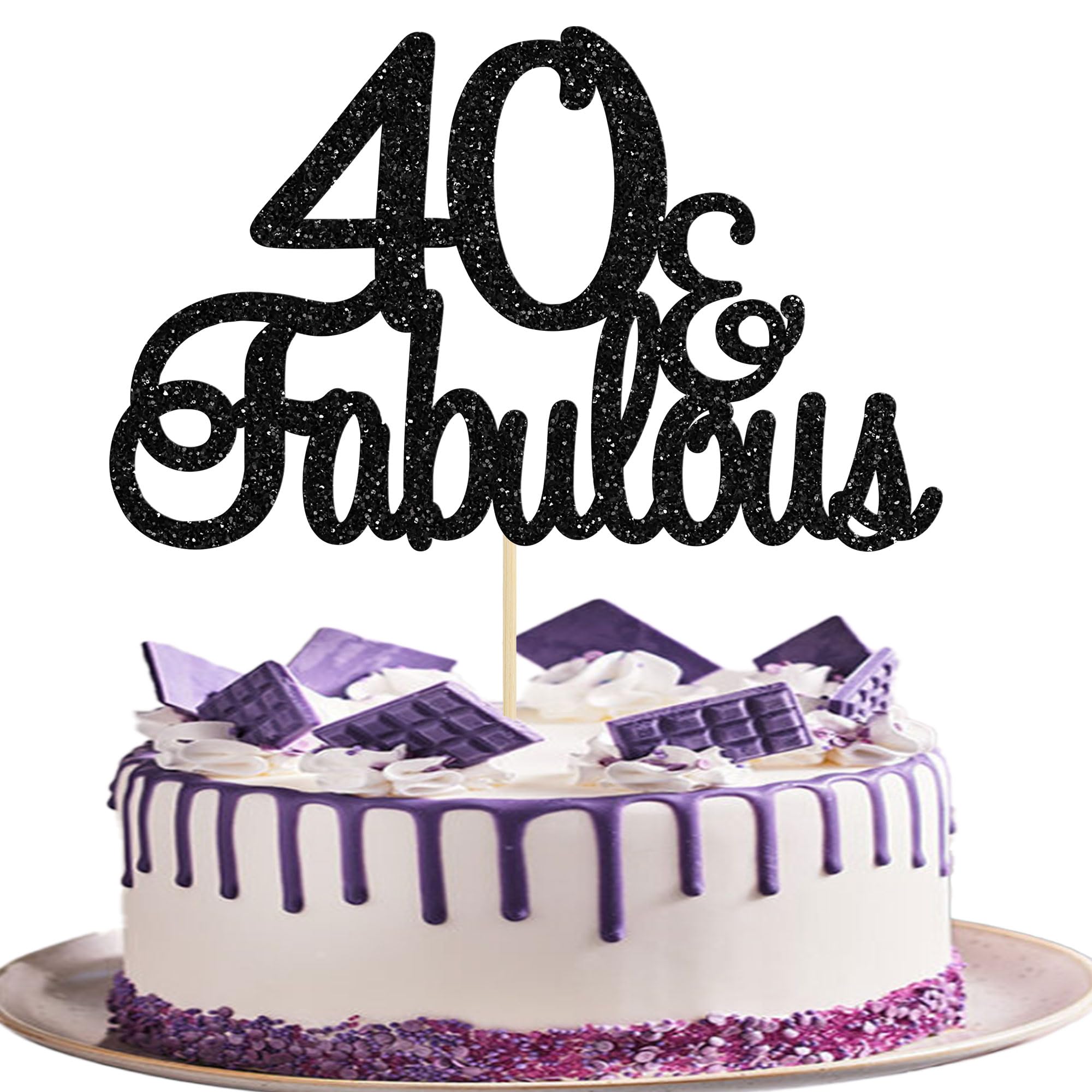 Gyufise 3Pcs 40 & Fabulous Cake Toppers Black 40 and Fabulous Cake Toppers for Happy 40th Birthday Cheers to 40 Party Decorations 40 Anniversary Birthday Cake Decorations Supplies