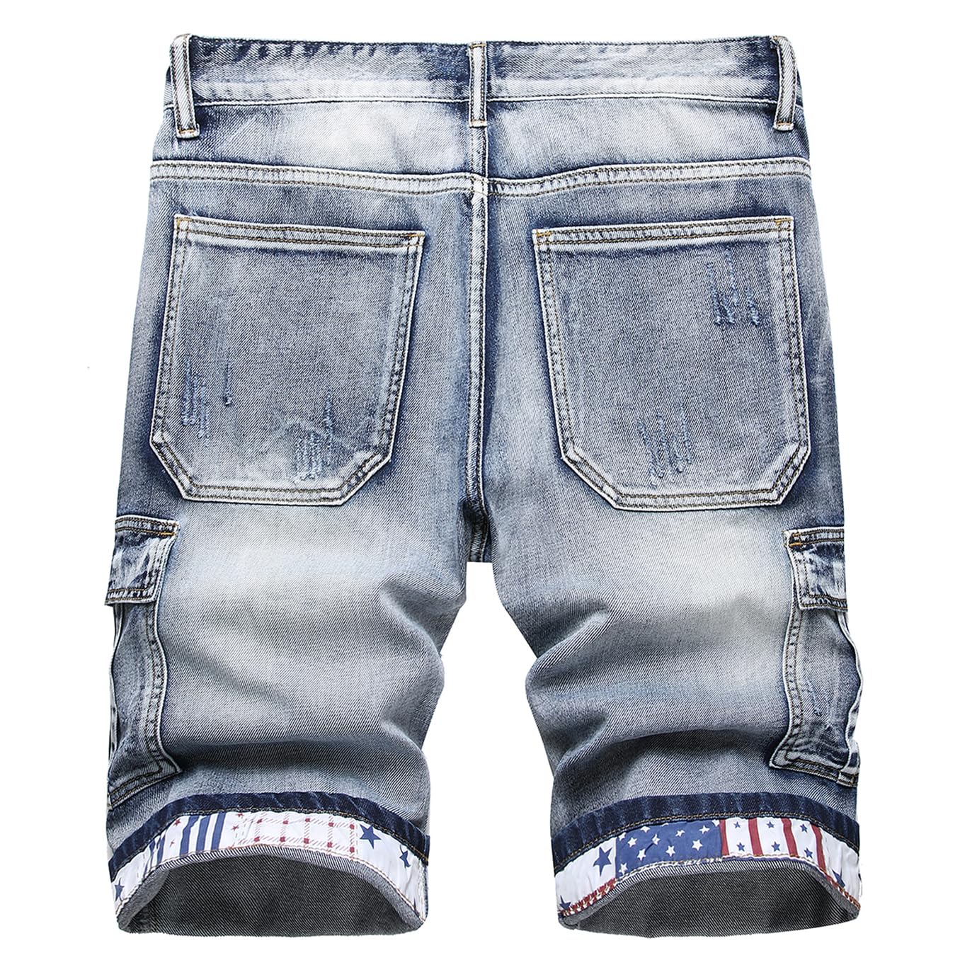 Baylvn Men's Casual Ripped Printed Denim Shorts Slim Fit Summer Beach Jeans Shorts