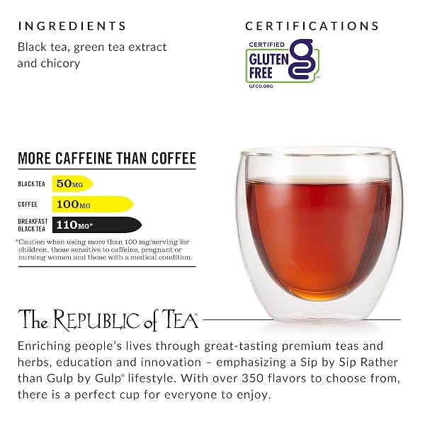 THE REPUBLIC OF TEA — HICAF BREAKFAST BLACK TEA, 50 TEA BAGS, HIGH IN CAFFEINE