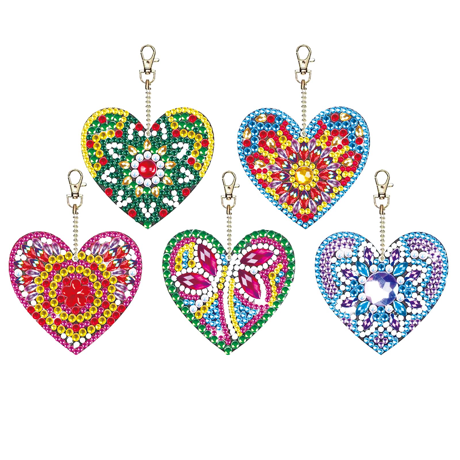 MWOOT 5 Pieces DIY 5D Love Heart Diamond Art Painting Keychains Kit, Double-Sided Rhinestone Painting by Numbers Key Chains, Embroidery Cross Stitch Key Ring for Souvenir Gift Backpack Decor