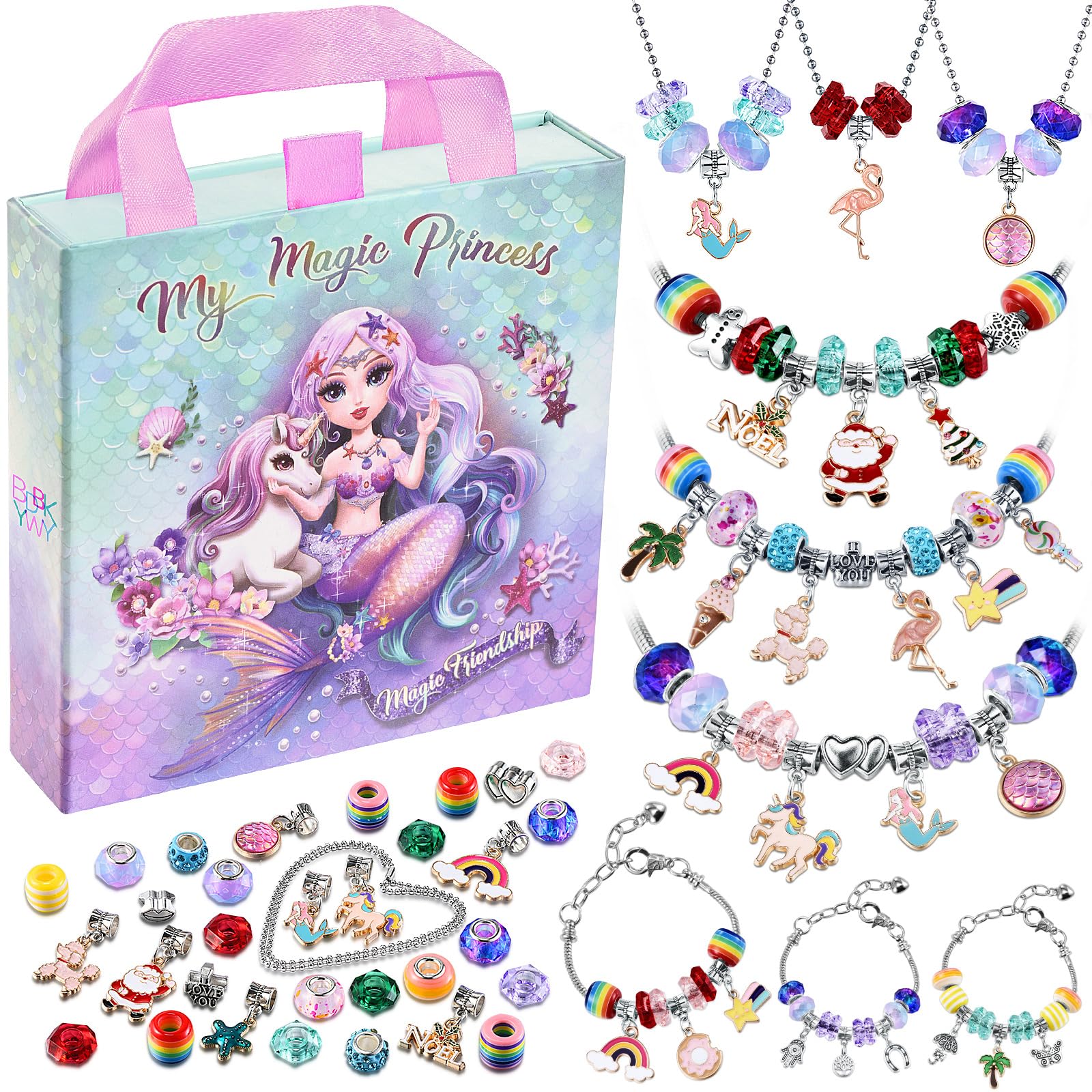 Photo 1 of Charm Bracelet Making Kit & Unicorn/Mermaid Girl Toy- ideal Crafts for Ages 8-12 Girls who Inspire Imagination and Create Magic with Art Set and Jewelry Making Kit