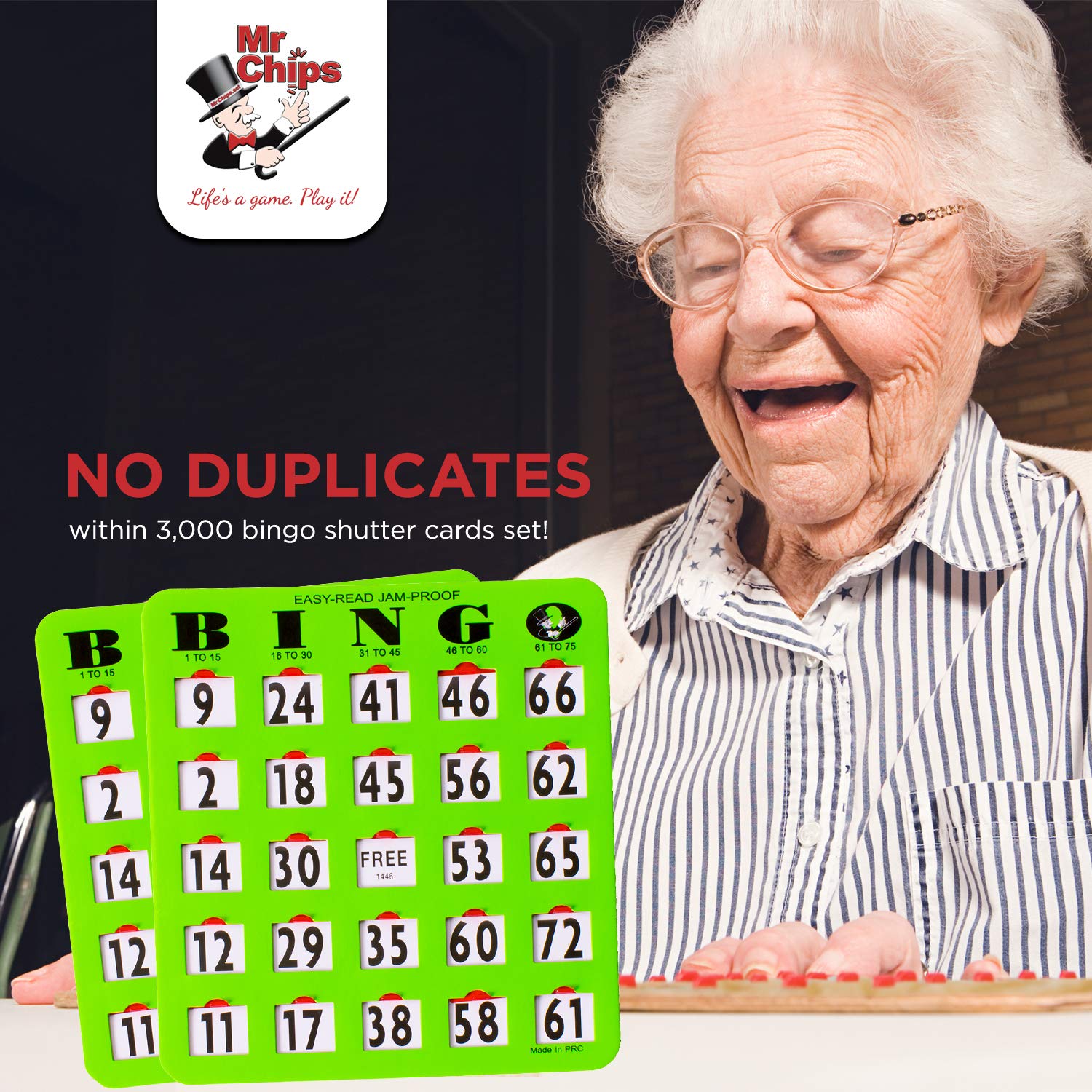 MR CHIPS Jam Proof Easy Read Large Bingo Cards With Sliding Windows 
