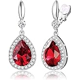 THUNARAZ Elegant Clip on Earrings for Women Sparkling Teardrop Dangle Clip Earrings Non-Pierced Rhinestone Cubic Zirconia Wedding Prom Jewelry 14K Gold and Silver Tone