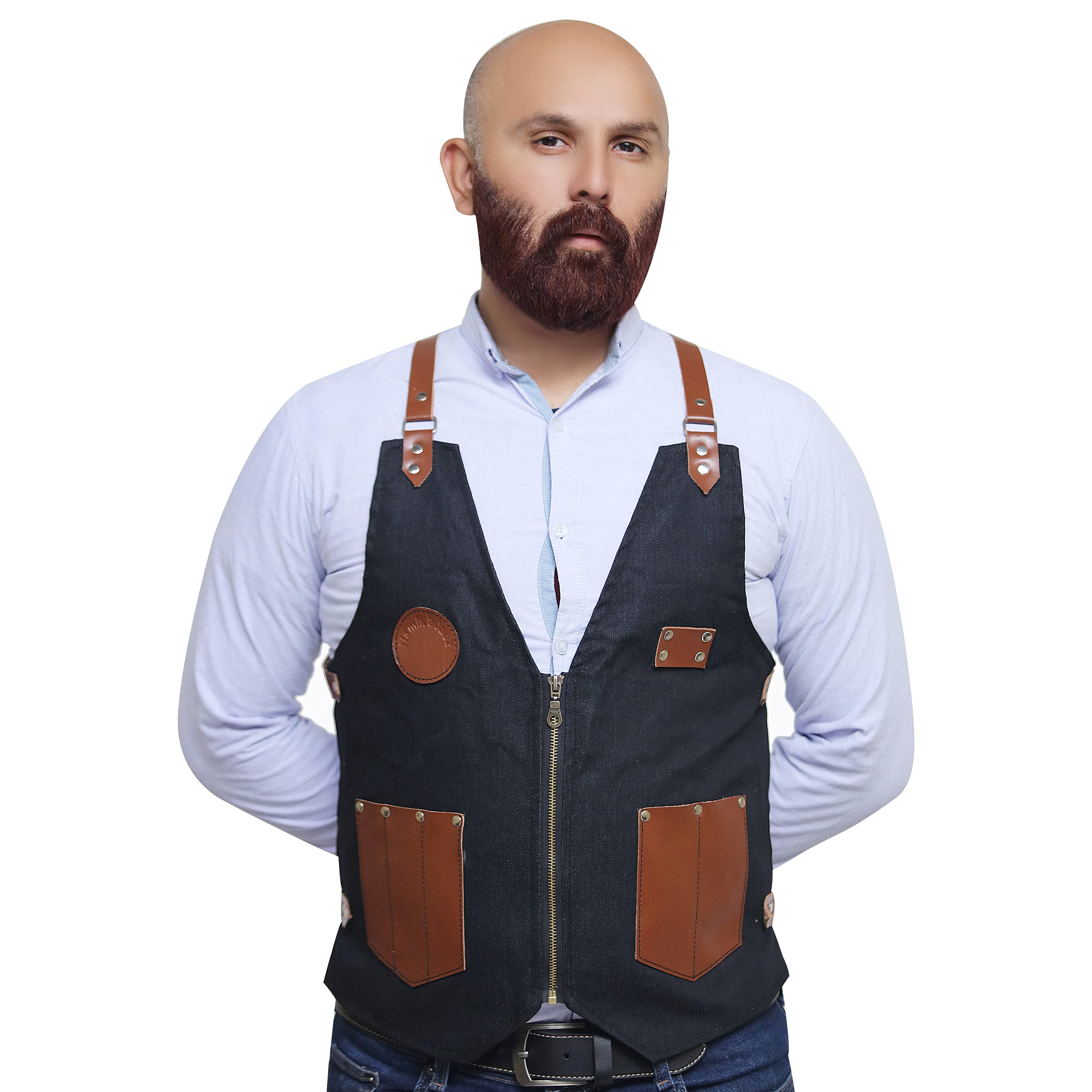 Vest Style Apron for professional barber, hairdresser & hairstylist (Black)