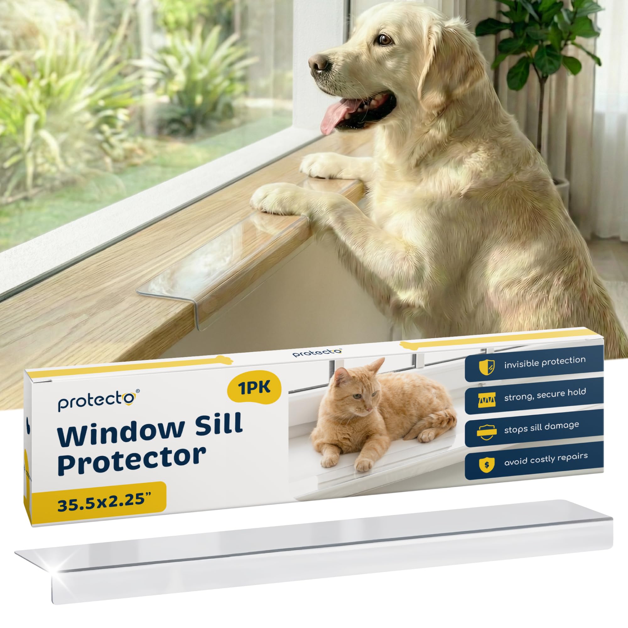 Protecto Clear Window Sill Protector - 90X6cm Ultra-Strong Window Guards from Dog & Cat Scratching Chewing & Clawing, Keep Your Sill Smooth & Paws Safe, Anti Scratch Window Sill Cover Protection