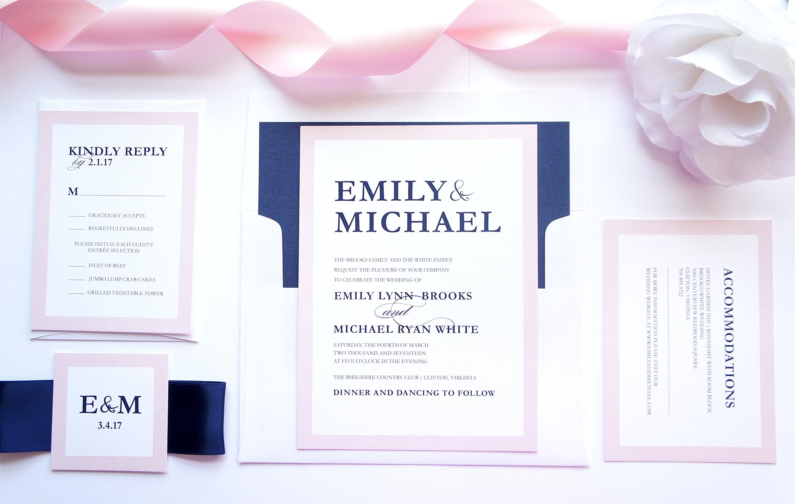Modern Pink and Navy Wedding Invitation- SAMPLE SET