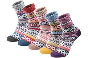 FAUSON 5 Pairs Wool Socks - Wool Socks for Women, Cozy Crew Socks, Warm Winter Socks for Women, Womens Vintage Socks, 6-10