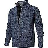 Herothorn Cardigan Men's Long Sleeve Stand-up Collar Cardigan Fleece Jacket with Cable Knit Zipper Jacket Knitted Sweater