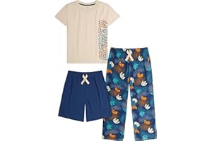 US Angels Boys Pajamas Set, 3-Piece Boys’ Sleepwear Pjs, Loose Fit, Soft, Breathable, Teens and Kids - Size 7-8, 10-12, 14-16