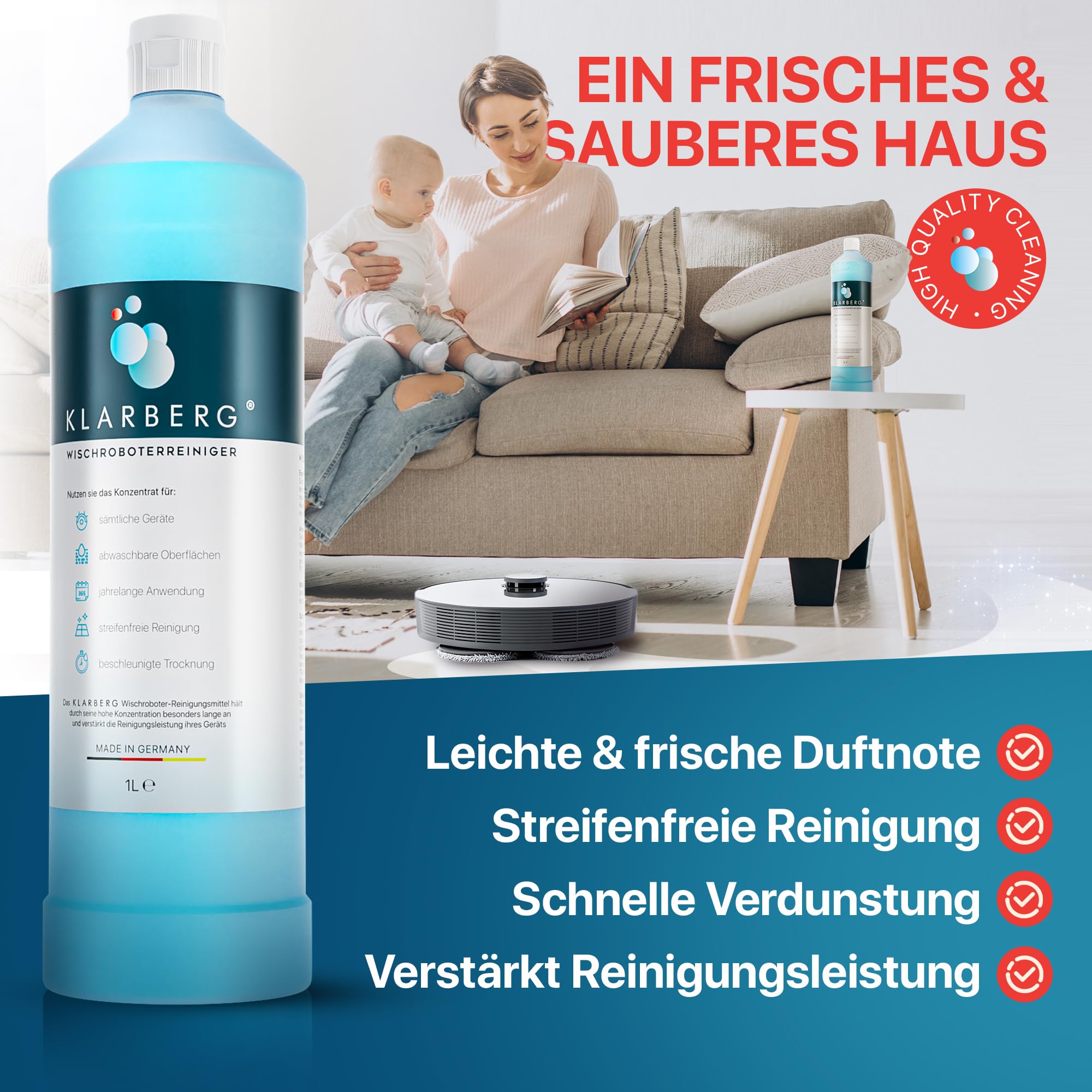 KLARBERG 1L Wischroboter Reinigungsmittel Konzentrat für Boden-/Saugroboter 3