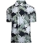 Damipow Mens Golf Shirts Dry Fit Polo Shirts Moisture Wicking Short Sleeve Hawaiian Polo Shirt