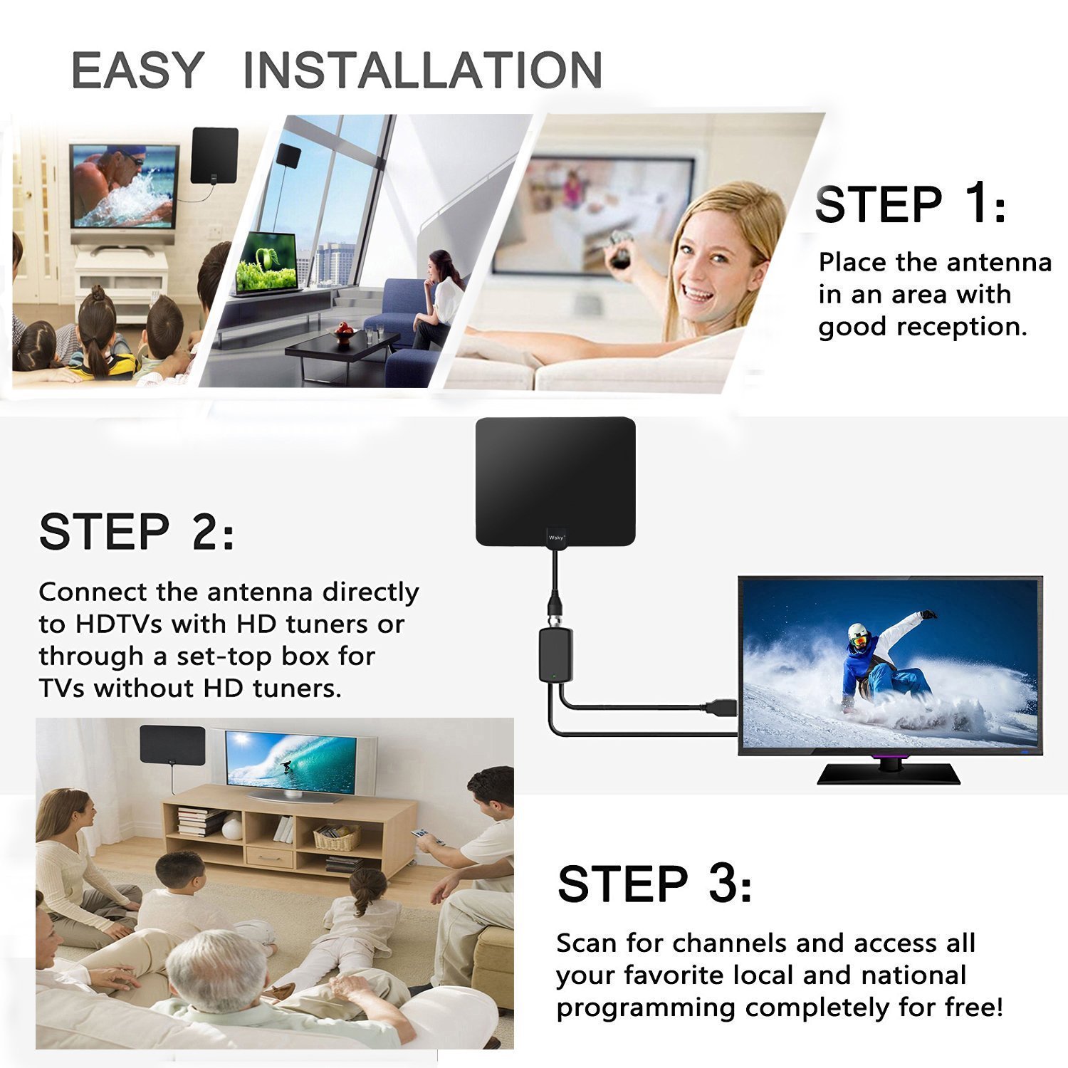 [Newest 2018] Wsky TV Antenna, 5080 Long Miles Amplified HD Digital TV