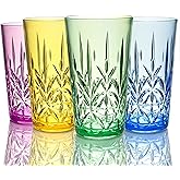 Lily's Home 18oz Unbreakable Premium Drinking Tumblers Set of 4, BPA-Free Dishwasher-Safe Stackable Cups, Crystal HighBall Glasses, Reusable Drinkware for Indoor & Outdoor Use, Made in Taiwan.