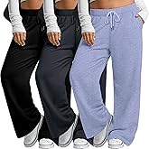 Velvelhall 3 Pack Women's Plus Size Wide Leg Pants Drawstring Lounge Pants with Pockets Loose Yoga Sweatpants Casual Jogger