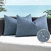 Artscope Outdoor Waterproof Throw Pillow Covers 16x24 Inch Decorative Linen Outdoor Pillows Cushion Case for Patio Couch Sofa - Dark Blue