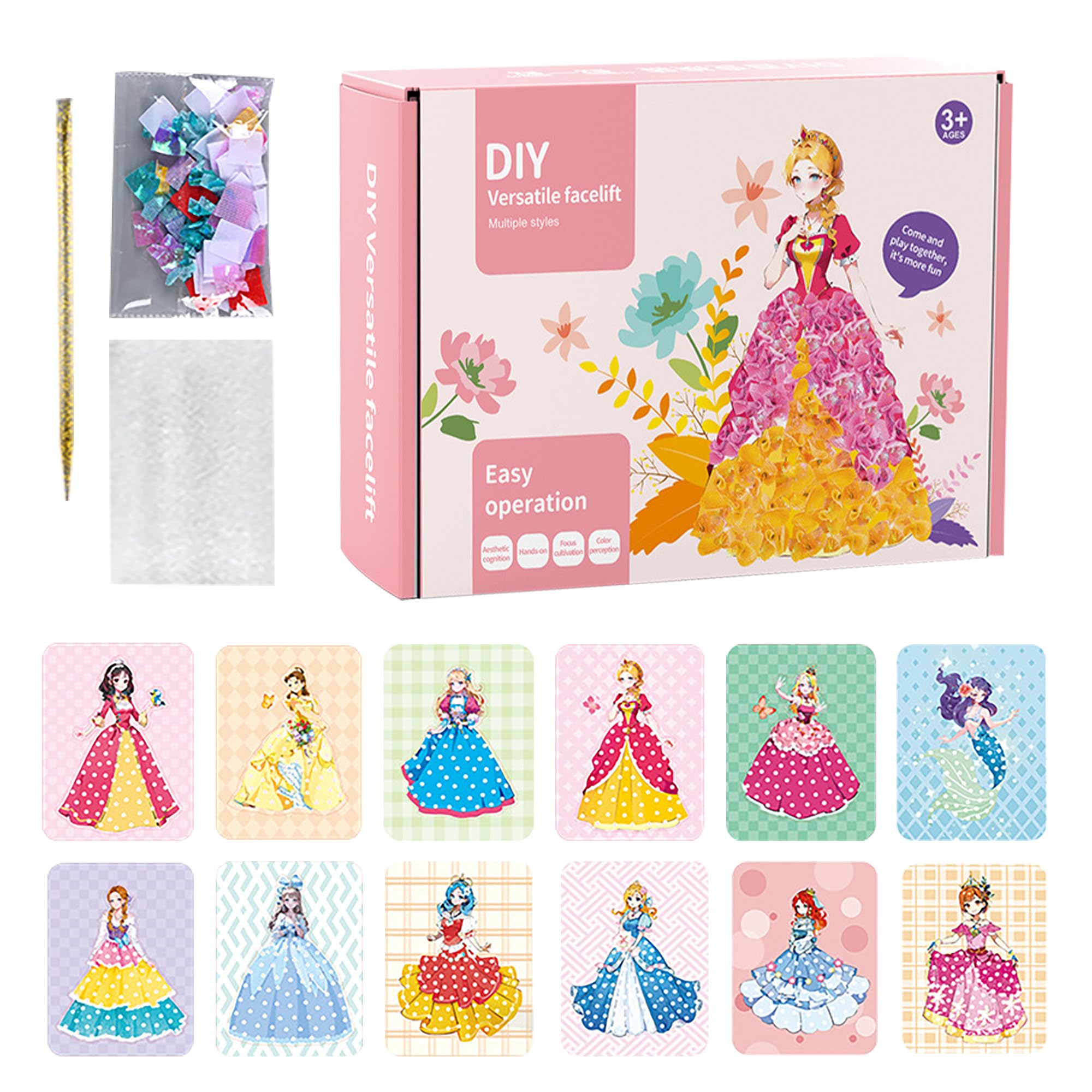 VINSPIRE Poke in Art, Children Fun Creative Princesses, Mess-Free Fun for Kids, 12 PCS Painting Poking Fabric Art Set, DIY Arts and Crafts Craft Kits, Girl Birthday and Holiday Gifts