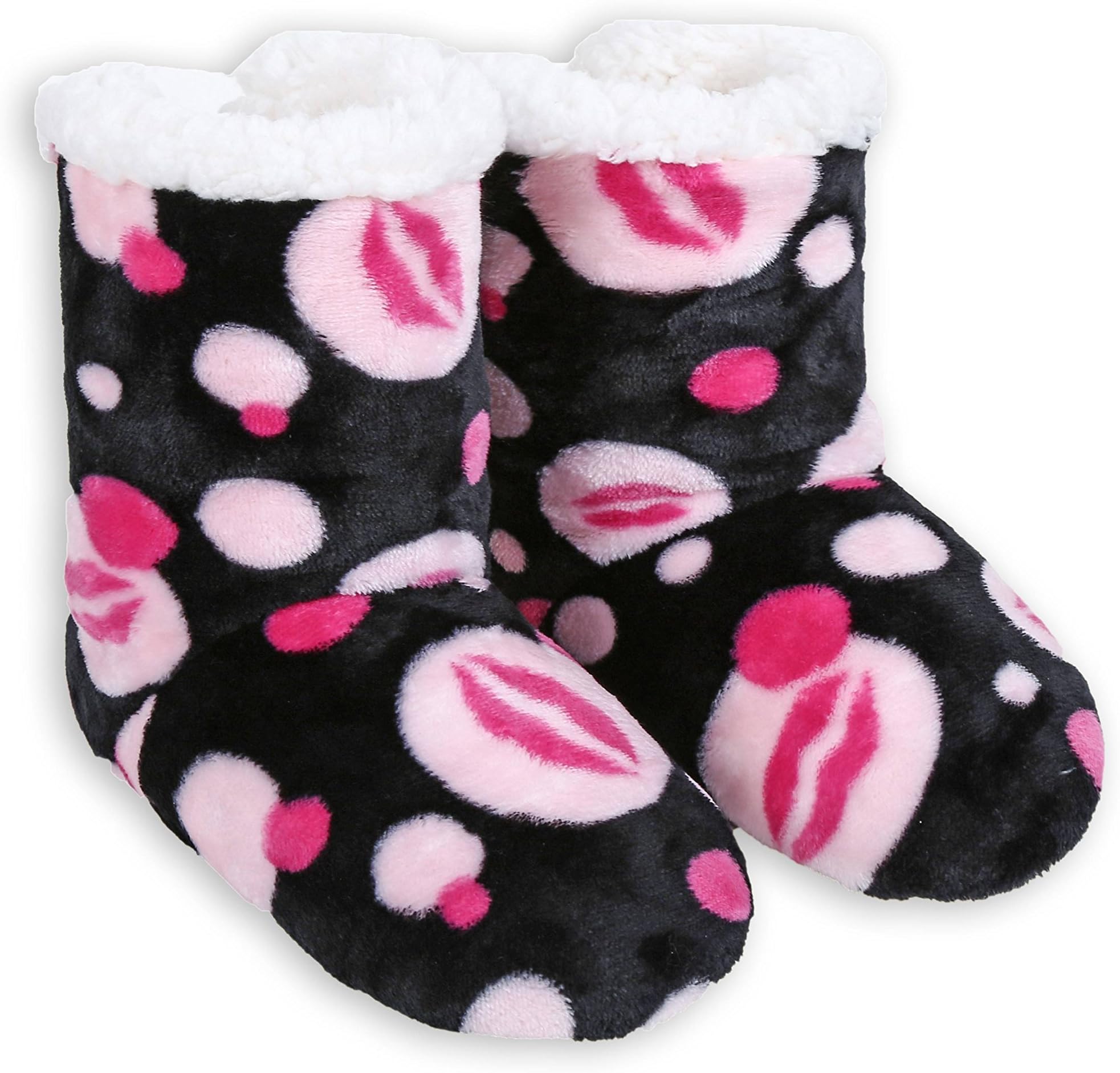 ICONOFLASH Women's Printed Bootie Slipper with Faux Shearling Lining