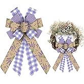 Glodecart Large Purple Lavender Burlap Plaid Flower Wreath Bow for Front Door, Wall, Party Decor, Spring Summer Decoration Supplies Ornament