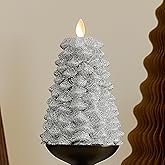 Luminara Brilliant Silver Glitter Flameless LED Candle North Tree Moving Flame Pillar (3.8" x 6")