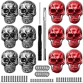 12Pcs Skull Metal Goth Studs for Leather Craft & Clothing, Gothic Conchos Rivets Spikes for DIY Jackets Belts Bags,Hardware Pins Findings(Black+red)