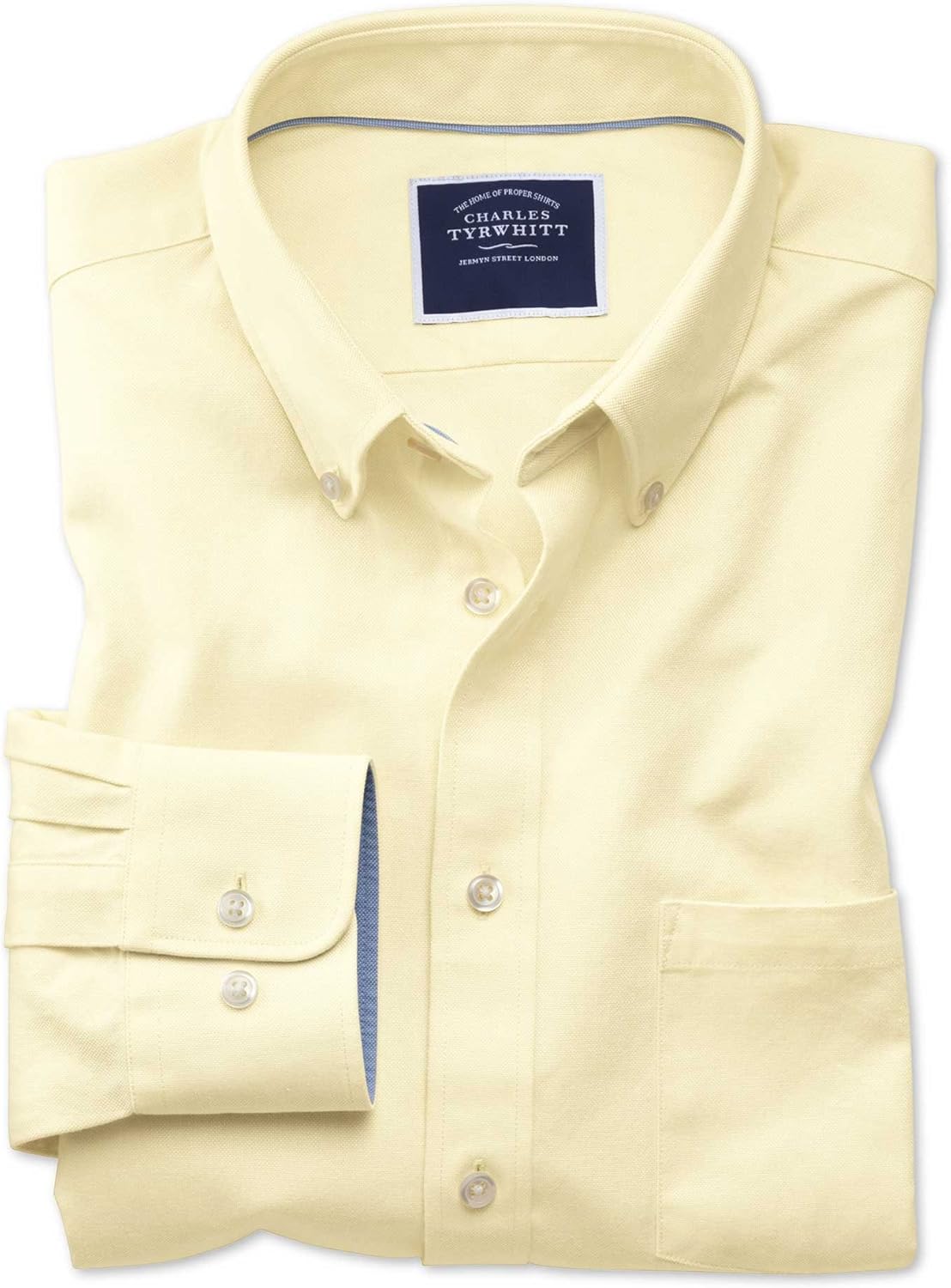 Classic Fit ButtonDown Washed Oxford Plain Light Yellow Cotton Casual