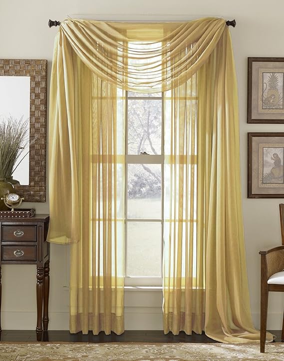 LuxuryDiscounts 4 Piece Solid Gold Elegant Sheer Curtains