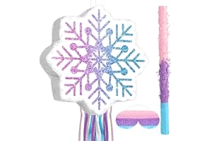 Harrycle Winter Piñata Christmas Wonderland Themed Piñata with Blindfold Bat for Christmas Princess Winter Theme Birthday Party Supplies Decorations(Pink, Blue,Snowflake)