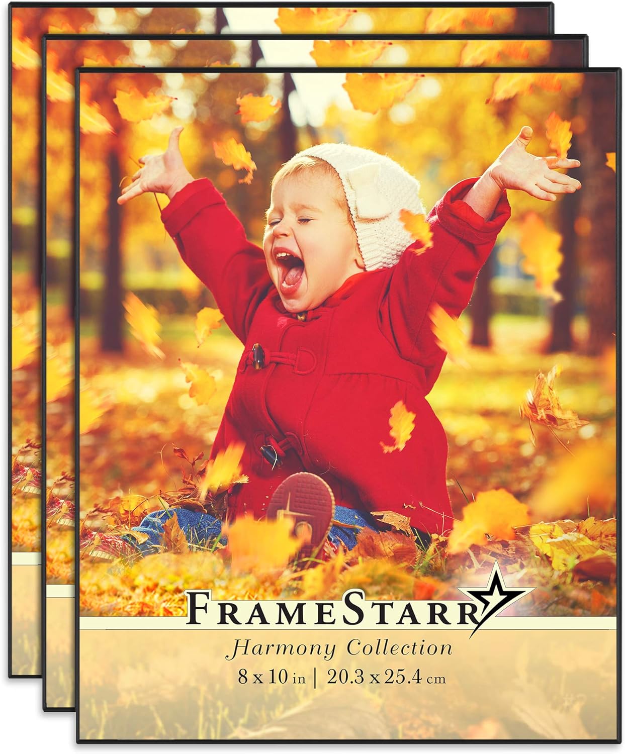FrameStarr 8x10 Picture Frame Set, Front Loading Contemporary Modern Style, Tabletop or Wall Mount, Harmony Collection (Black, 3 Pack)
