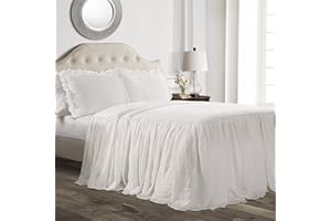 Lush Decor Ruffle Skirt Bedspread Set - 3-Piece Luxurious Farmhouse Bedding - Elegant Ruffle Detail - Timeless Style - Soft Lightweight Sheets - Queen, White