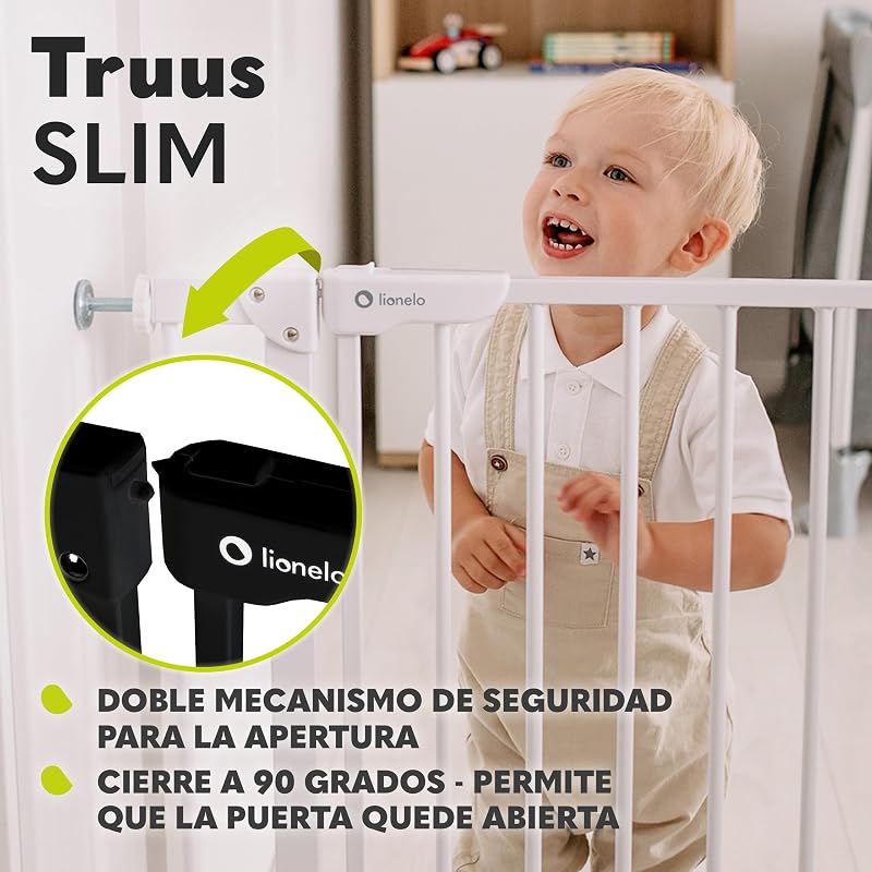 Truus Slim - Rejilla de protección para escaleras, sin taladrar, Rejilla Protectora para Puerta, Rejilla para Puerta para bebé, Metal, Ancho de 75 a 105 cm, Ajustable