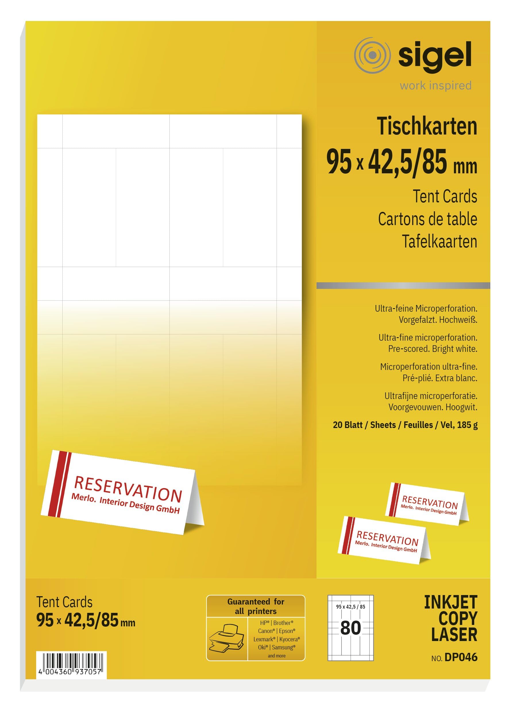 SIGEL DP046 Tent Cards, 9.5 x 4.2 cm, 20 sheets equal to 80 Pieces — image 1
