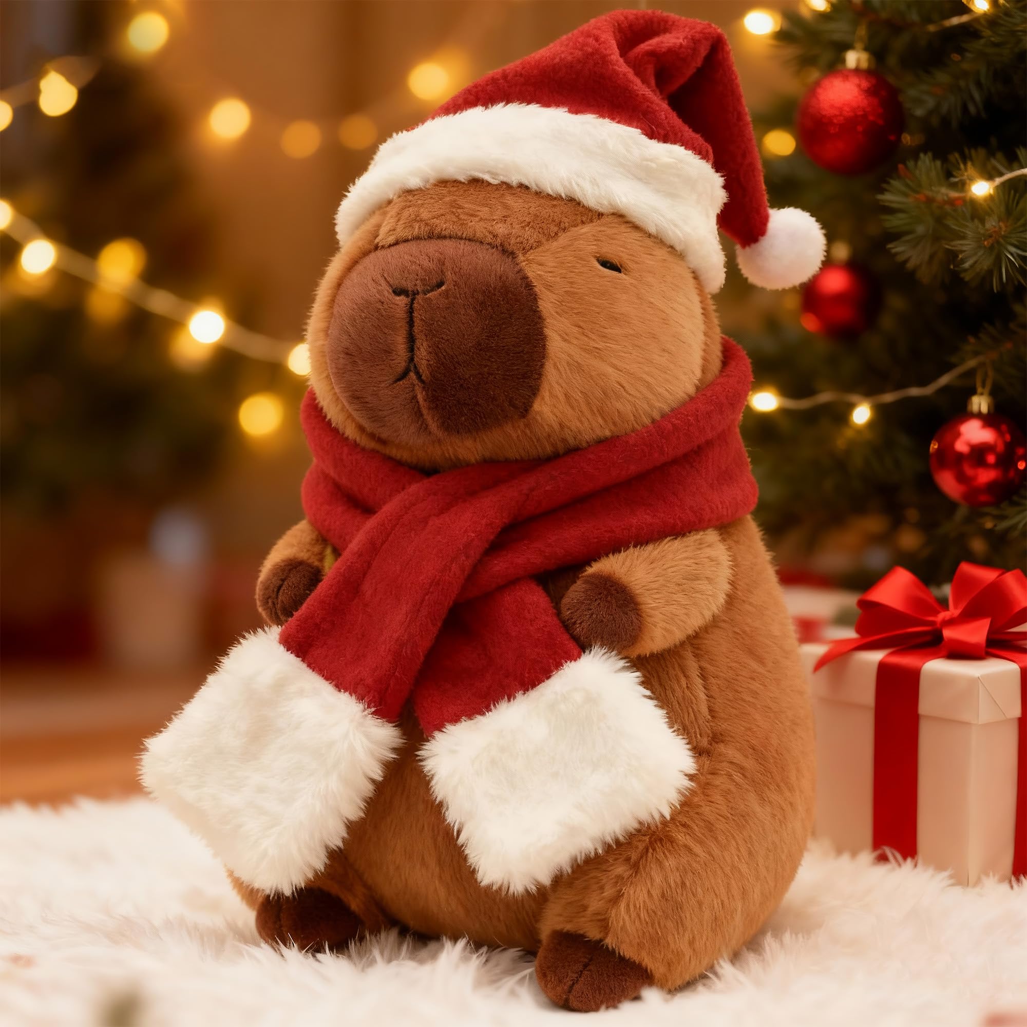 redaica 10in Christmas Capybara Plush,Cute Capybaras Christmas Stuffed Animal,Soft Kawaii Capibaras Plushies Toy Capybara Birthday Party for Kids Boys Girls