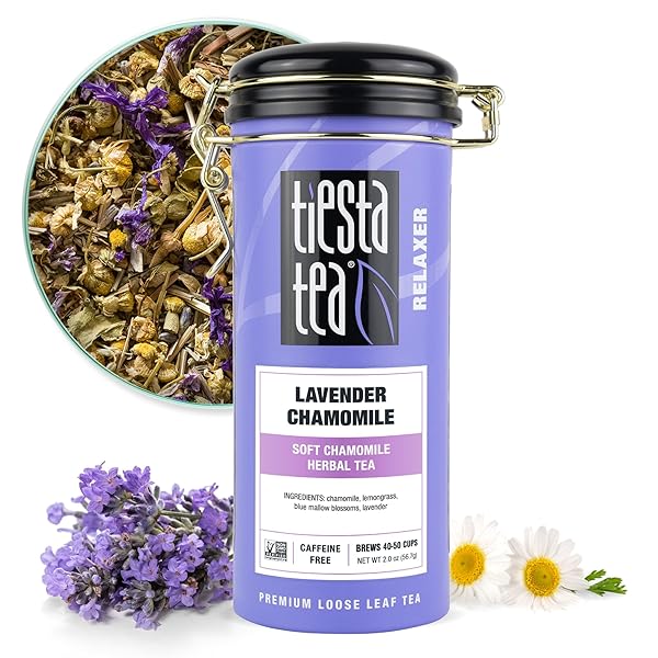 TIESTA TEA – LAVENDER CHAMOMILE HERBAL TEA, LOOSE LEAF, CALMING BLEND WITH CHAMOMILE, LAVENDER, LEMONGRASS, CAFFEINE-FREE HERBAL, GREAT FOR HOT OR ICED BREWS, REFILLABLE TIN, 50 CUPS, 2 OUNCE