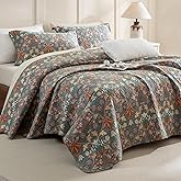 QSH 3Pcs Oversized King Quilt Bedspread Set(120"x120")-100% Cotton Floral Quilt California King Size Luxury Paisley Flower Botanical Printed Bedspread Coverlet Set Lightweight Soft for All Season