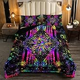 Erosebridal Sun and Moon Comforter Set, Rainbow Tie Dye Bedding Sets Psychedelic Celestial Astrology Duvet Insert Hippie Trippy Galaxy Quilt Comforter Cosmic Constellation Zodiac Duvet Sets Full,3Pcs