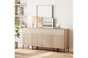 WAMPAT 63" Buffet Sideboard Cabinet with Storage, 2-in-1 Wooden Credenza with Charging Station, 3 Drawers & 4 Doors, Modern M