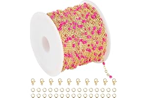 KYUNHOO 16.4 Feet/5M Rose Red Enamel Beaded Chain for Jewelry Making Gold Plated Stainless Steel Chain Spool Cross Cable Link Chains Bulk with Lobster Clasps and Jump Rings