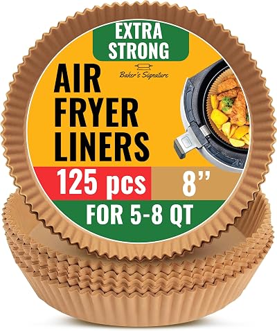Baker's Signature Round Air Fryer Liners 125 Pcs 8 inch Unbleached