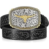 UpFind Kids Western Belt for Boys Girls Toddler Youth Genuine Leather Cowgirl Cowboy Belt with Silver Longhorn Buckle